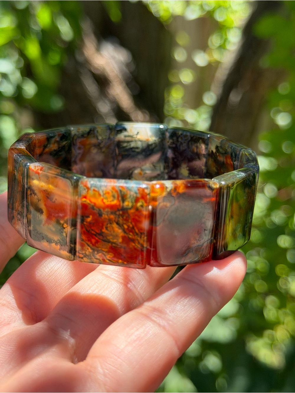 Stretchable red green moss agate soft bangle 1557